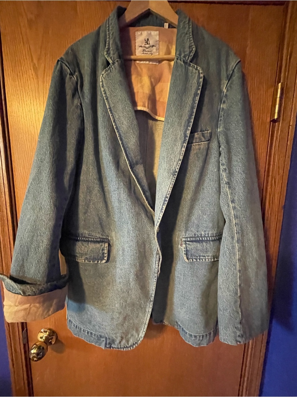 Relaxed Fit Women's Denim Blazer Jacket - Blue